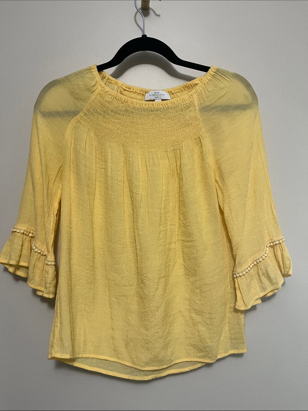 new directions Pale Yellow Smocked Neck Ruffle Sleeve Top